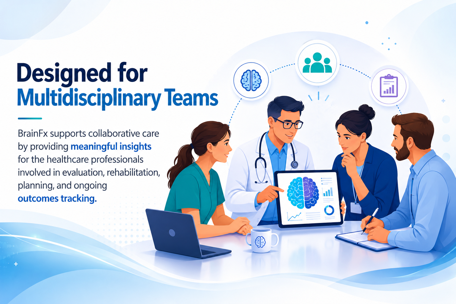 Multidisciplinary healthcare team reviewing patient information together